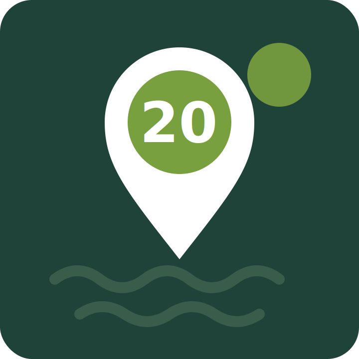 Map pin marked twenty, for twenty years selling in Highlands County