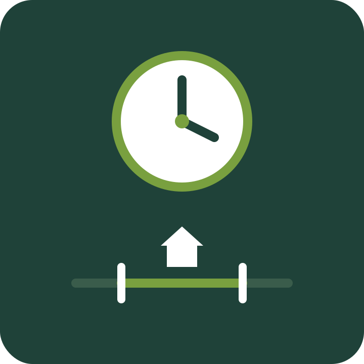 A clock above a home on a timeline, for choosing when to sell